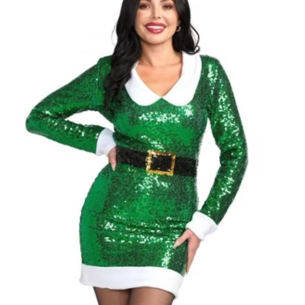 Tipsy Elves Green Sequin Holiday Dress Size Small